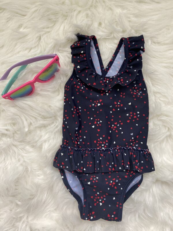 Mothercare, Heart Imprint Frilly Sleeveless Swimming Costume, 3-6M