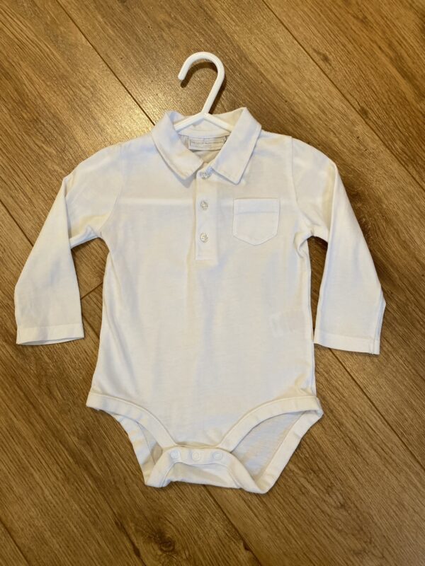 White Company White L/S Polo Shirt Bodysuit, 6-9M