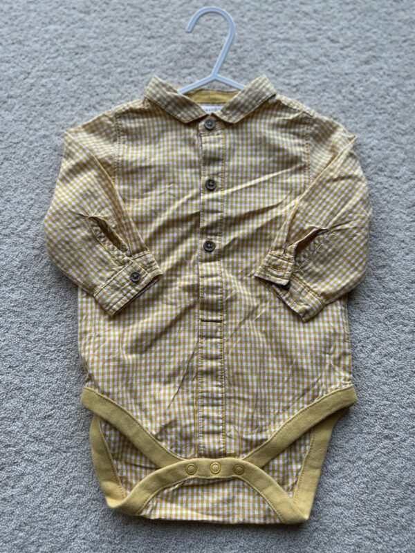 Next Yellow Checked L/S Shirt Style Bodysuit, 6-9M