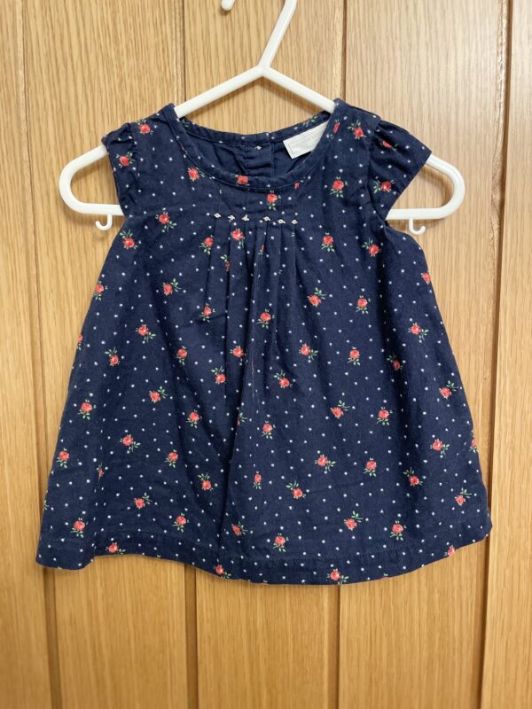 White Company Short Sleeved Floral Navy Dress, 0-3M
