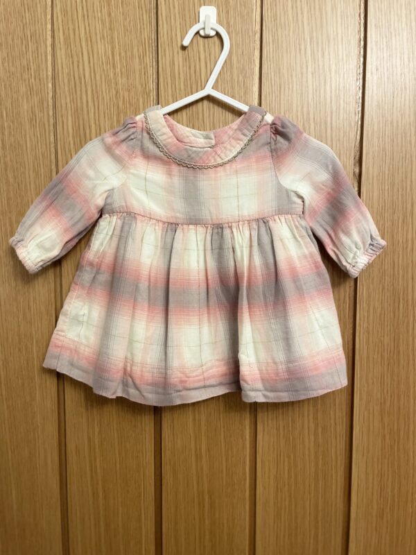 Gap L/S Checked Pink Dress, 0-3M