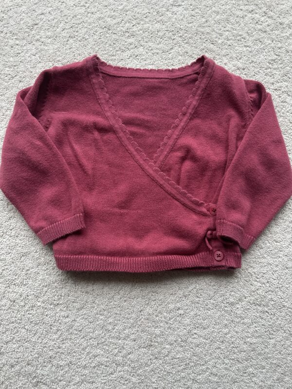 M&S Dark Pink Wrap Over Cardigan, 6-9M