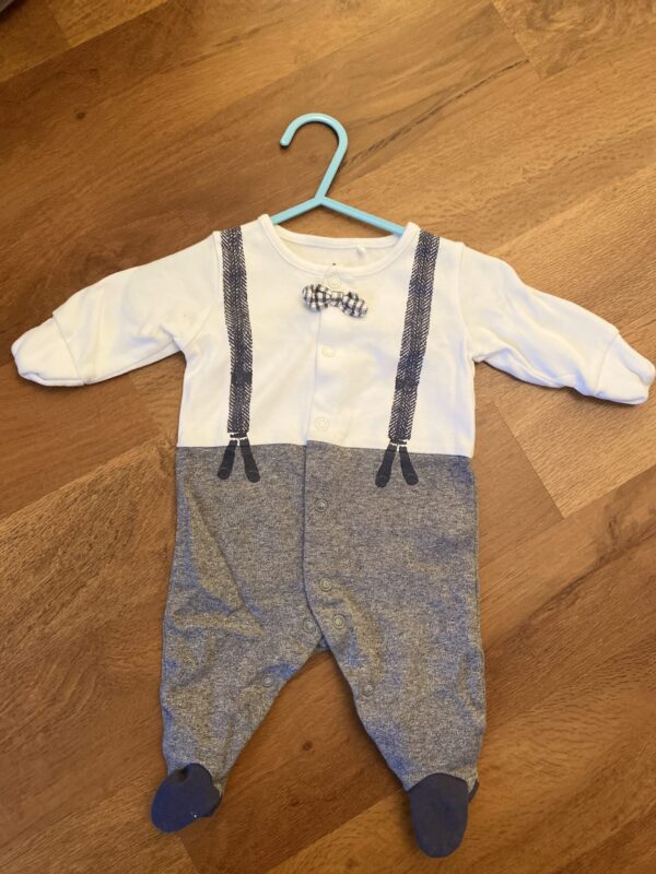 Next Bowtie & Braces Print Sleepsuit, 0-1M