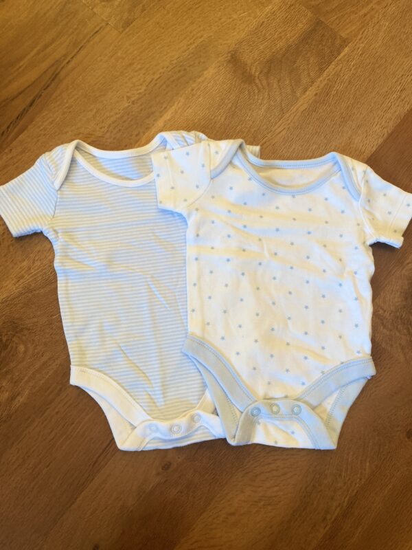 John Lewis Set of 2 S/S Pale Blue Bodysuits, Newborn