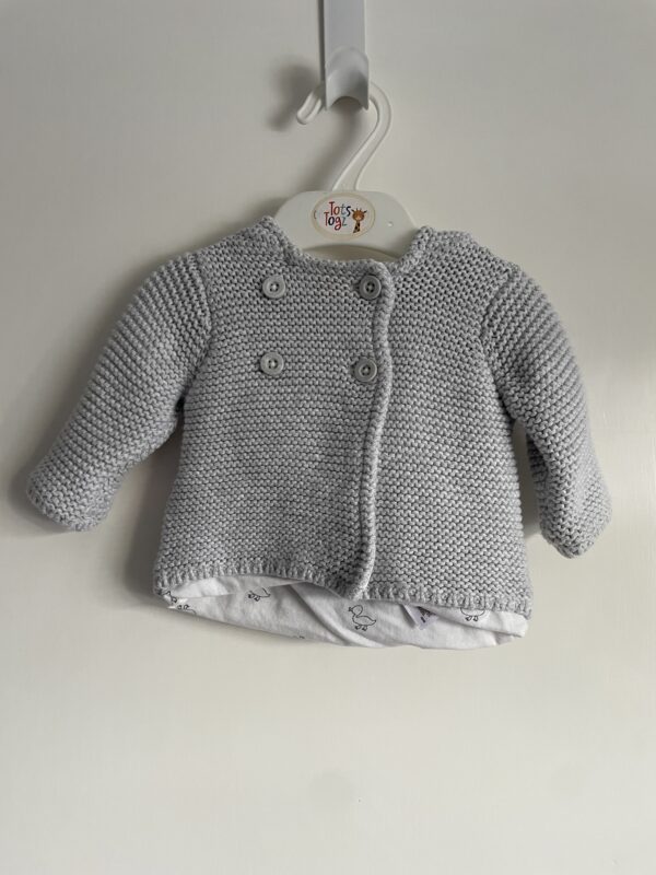 M&S Lined Hooded Pale Grey Cardigan, 0-1M