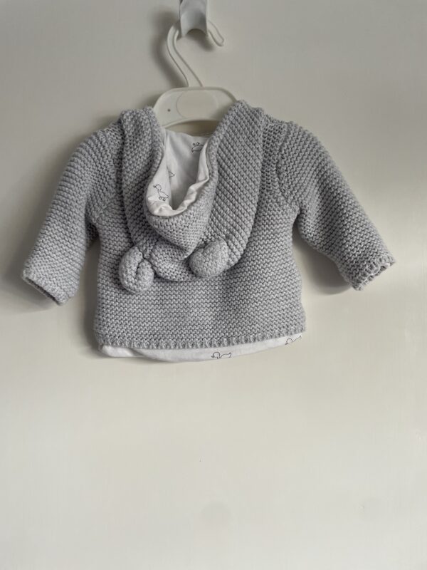 M&S Lined Hooded Pale Grey Cardigan, 0-1M - Image 2