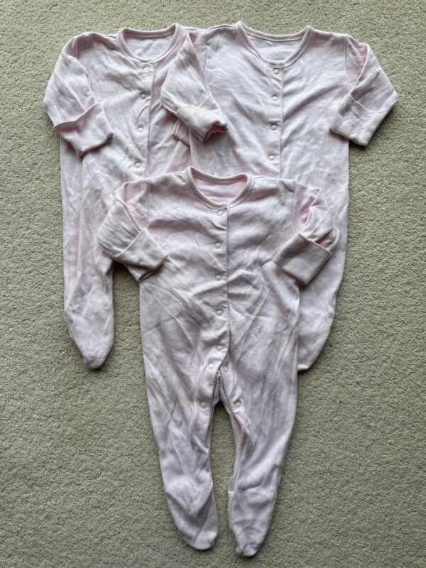 Set of 3 Pink John Lewis Sleepsuits, Newborn