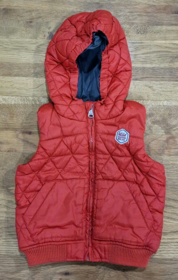 Zara, Red Sleeveless Jacket With Hood, 12-18M