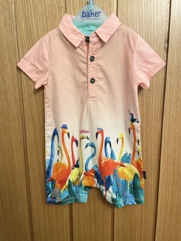 Ted Baker Flamingo Shirt Romper, 3-6M