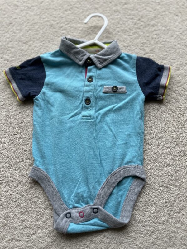 Ted Baker Blue Polo Shirt S/S Bodysuit, 3-6M