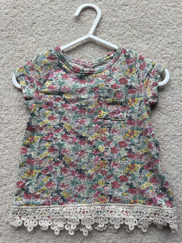 Next Floral T-Shirt With Lace Trim, 3-6M