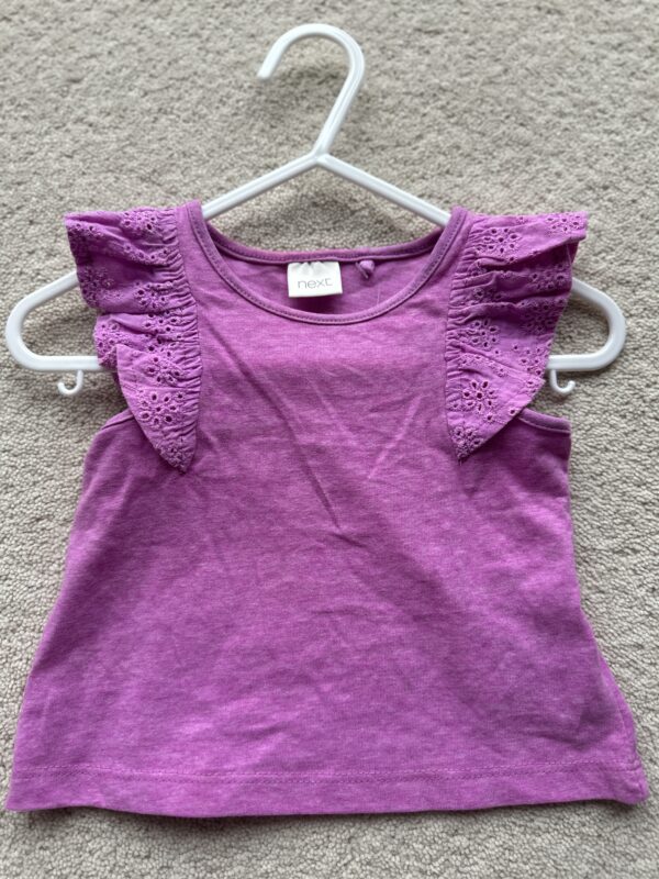 Next Sleeveless Lilac Frill Sleeve T-Shirt, 3-6M