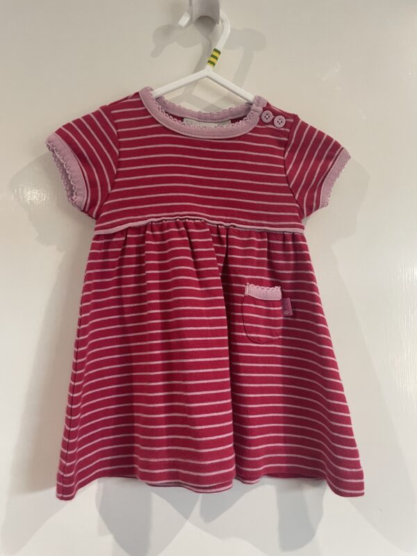 JoJo S/S Striped Hot Pink Dress, 3-6M