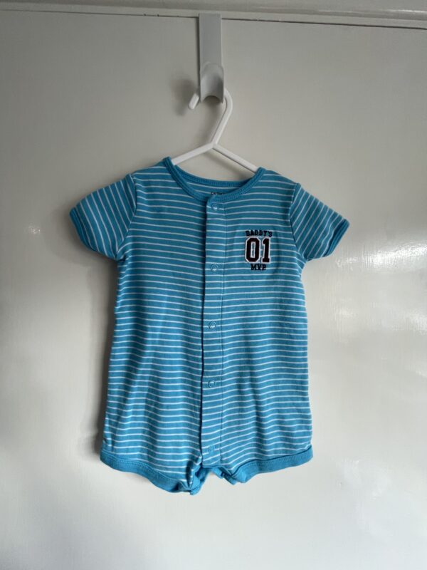 Carters Blue & White Striped Daddy's 01 Romper, 6M