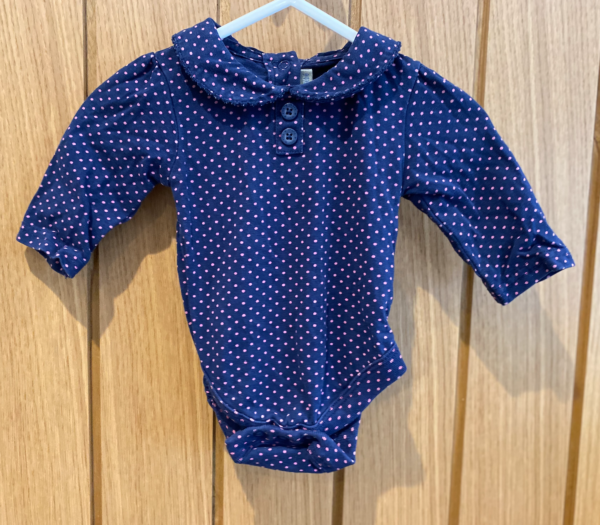 JoJo Navy Collared Pink Spot L/S Bodysuit, 0-3M