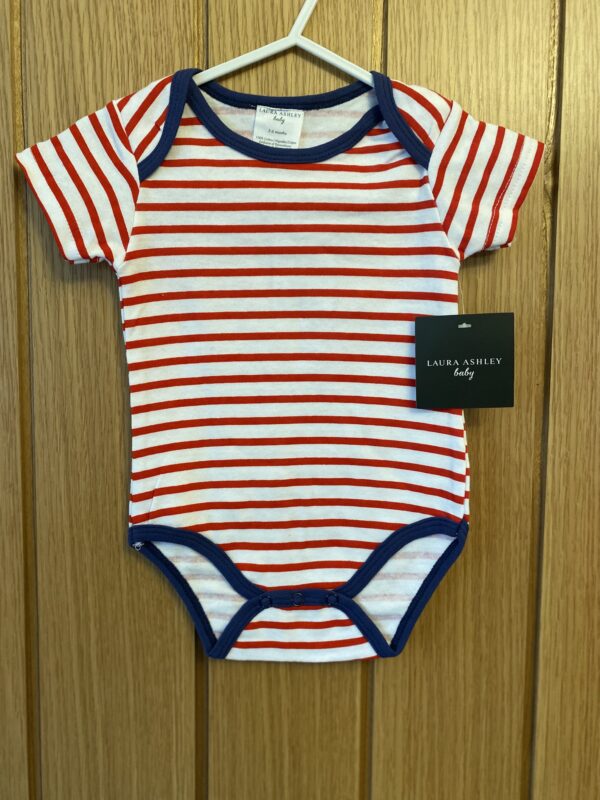 Laura Ashley Red S/S Striped Bodysuit, 3-6M, BNWT