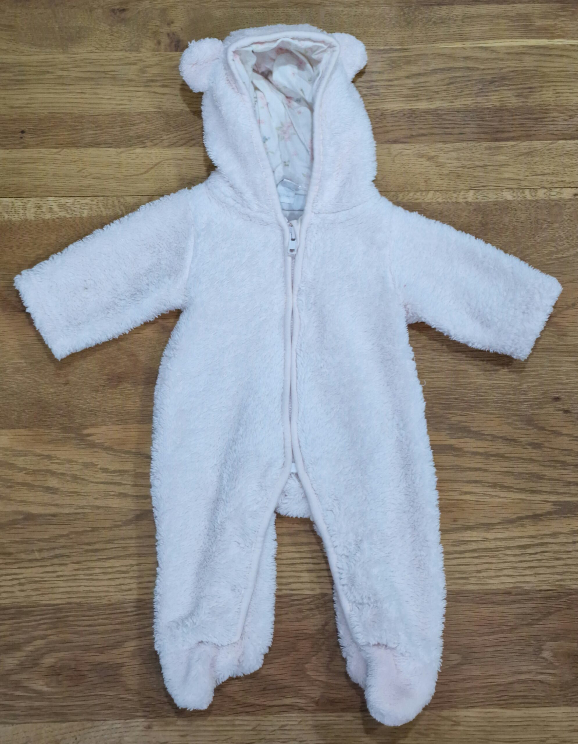 White Company Soft Pink Pramsuit With Ears Tiny Baby