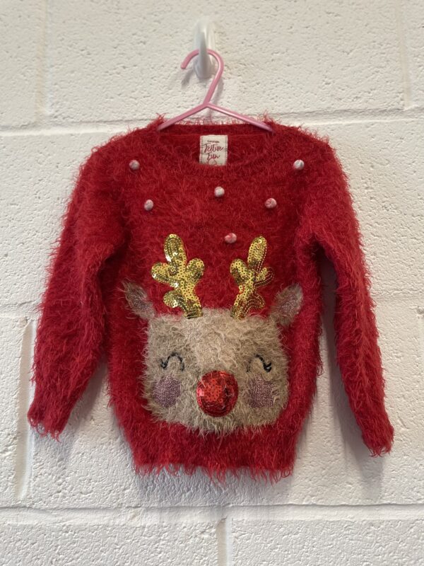 George Fluffy Sequin Reindeer Jumper, 2-3Y