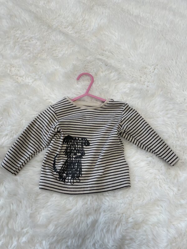 M&S L/S Striped Dog T-Shirt, 0-3M