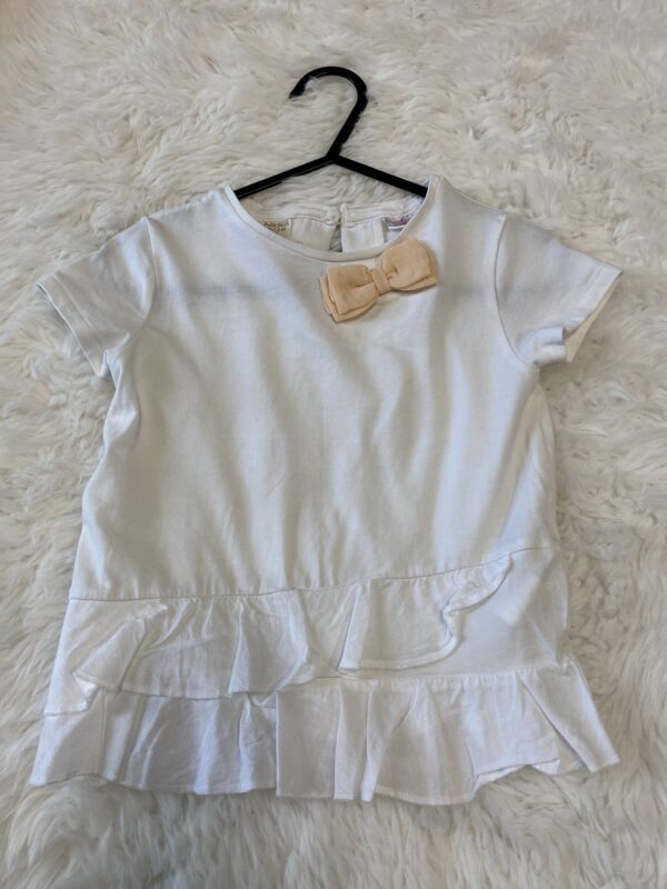 Zara White Blouse With Bow Details, 12-18M, EUC