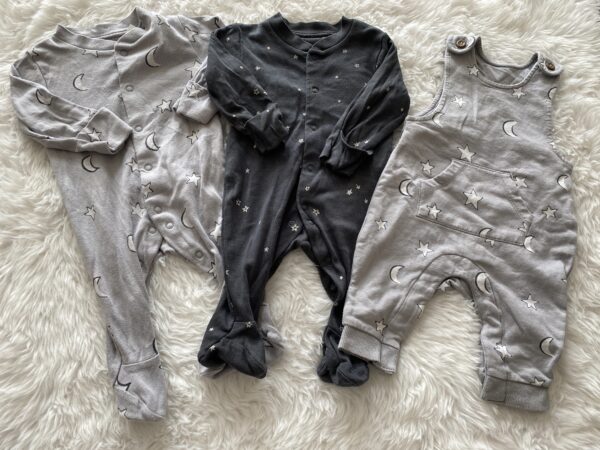 M&S Set of 2 Sleepsuits & 1 Dungarees, 0-3M