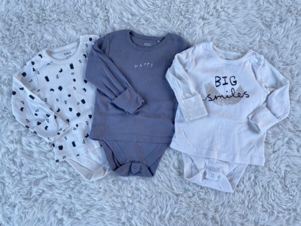 M&S Set of 3 Bodysuits, 3-6M