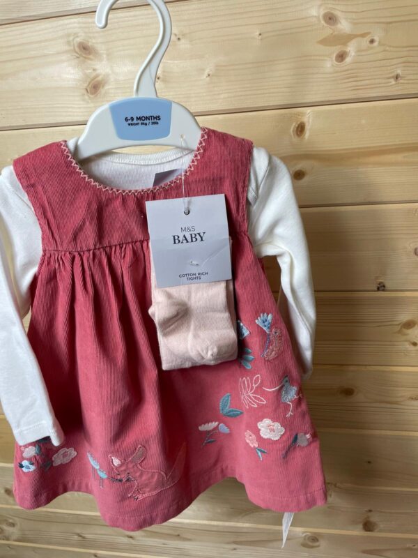 M&S Pinafore , T-Shirt & Tights, 6-9 Months