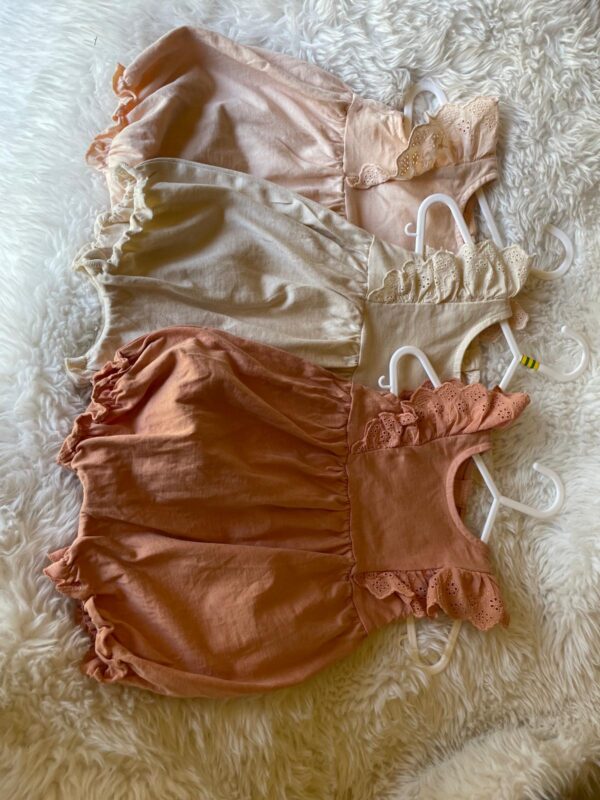 Next Set of 3 Rompers*few marks on peach one, 3 Months